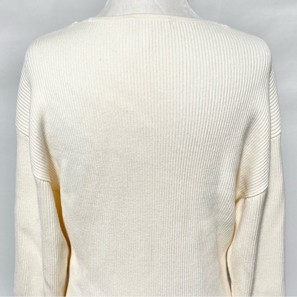 & Other Stories Rib Knit Slit Sleeve Round Neck Sweater Off White Size Large - Picture 12 of 16